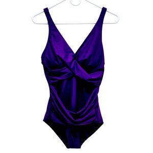 Smismivo Womens Purple Ruched One-Piece Swimsuit Size Medium Womens
